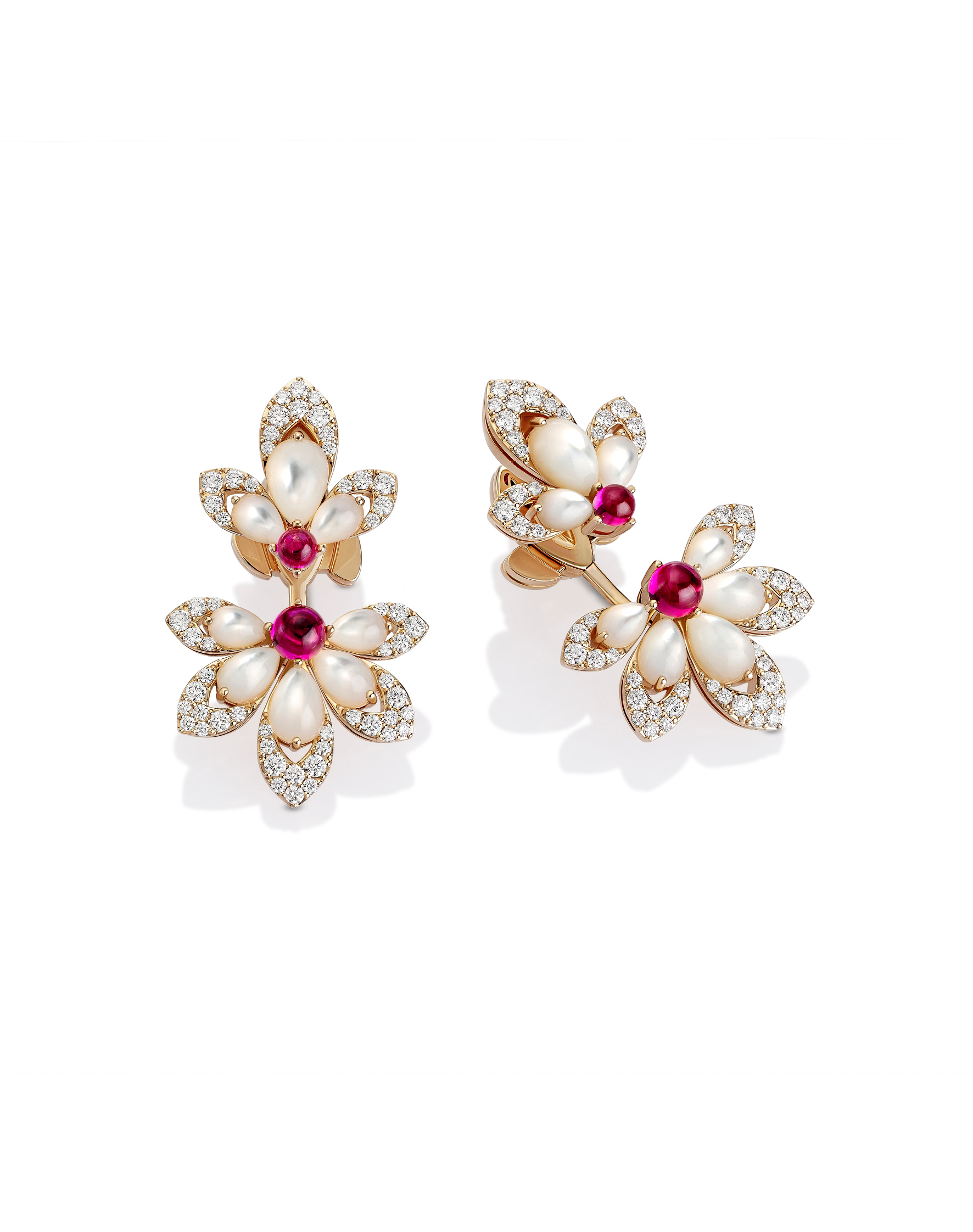 TIARÈ EARRINGS WITH MOTHER OF PEARL, RUBELLITE AND DIAMONDS