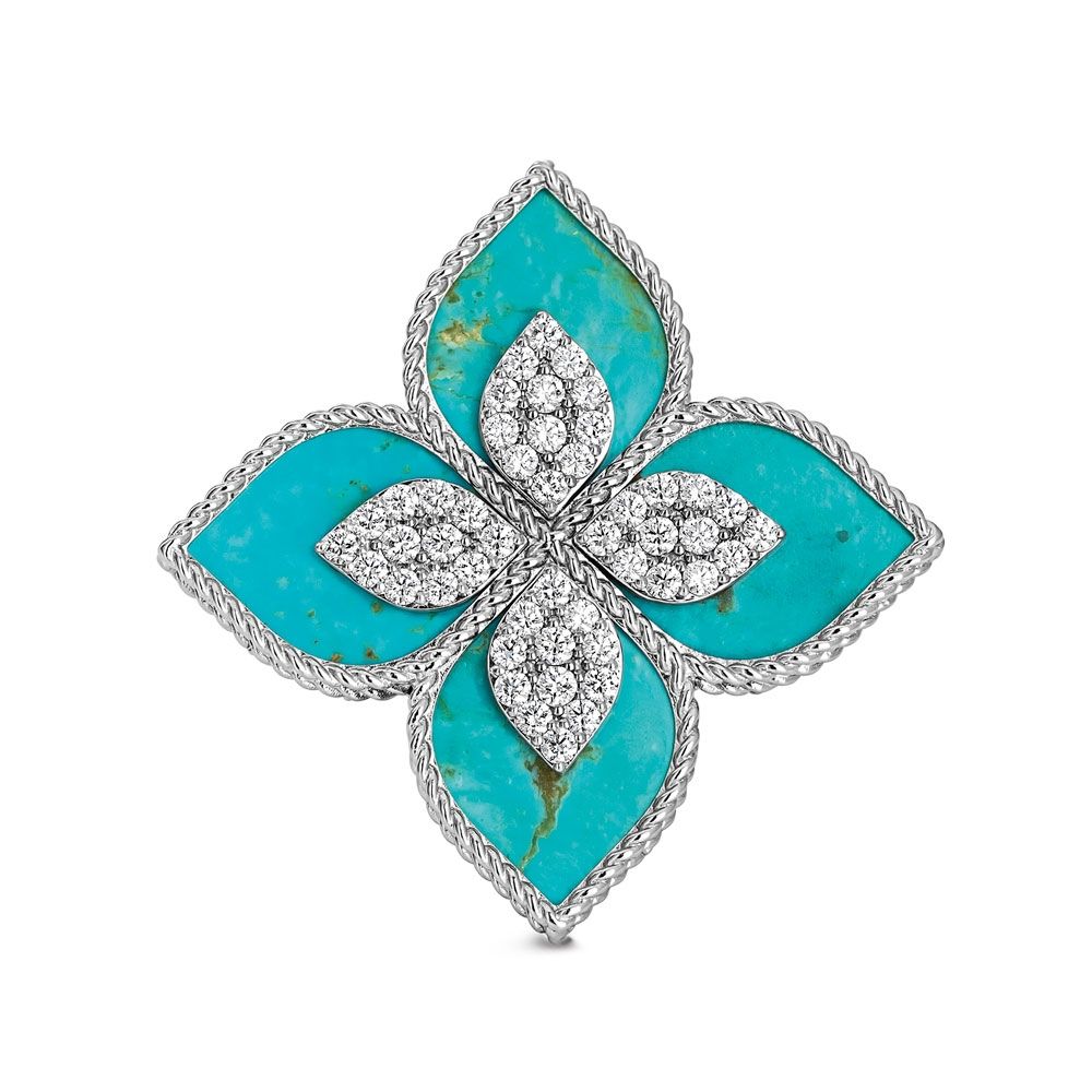 PRINCESS FLOWER RING WITH DIAMONDS AND TURQUOISE - Image 3