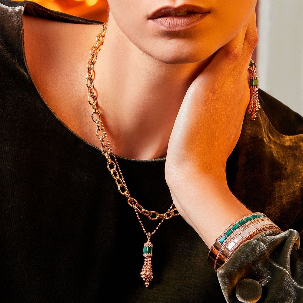 ART DECO NECKLACE WITH MALACHITE AND DIAMONDS - Image 2