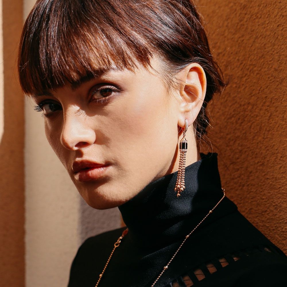 ART DECO EARRINGS WITH BLACK JADE AND DIAMONDS - Image 2