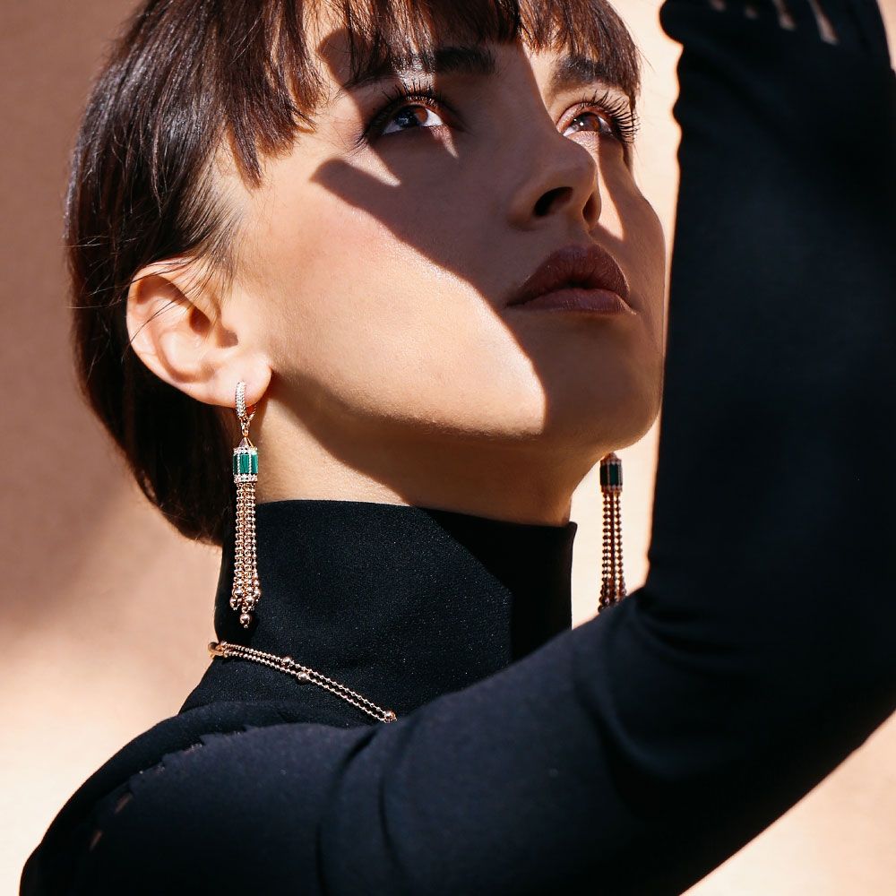 ART DECO EARRINGS WITH MALACHITE AND DIAMONDS - Image 2