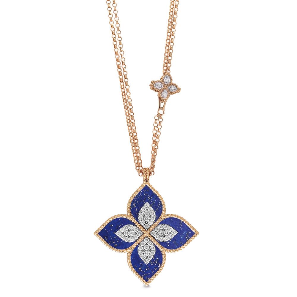PRINCESS FLOWER PENDANT WITH DIAMONDS AND LAPIS