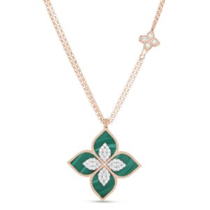 PRINCESS FLOWER PENDANT WITH DIAMONDS AND MALACHITE