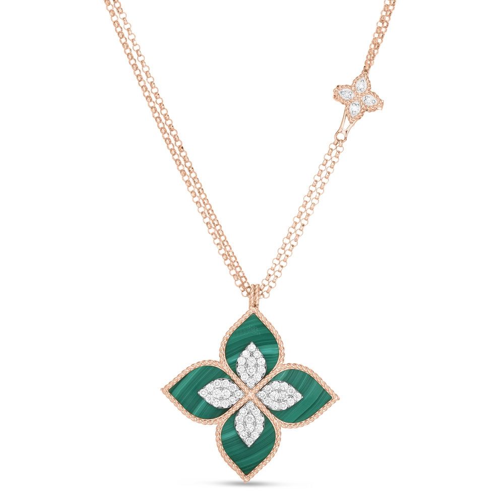PRINCESS FLOWER PENDANT WITH DIAMONDS AND MALACHITE