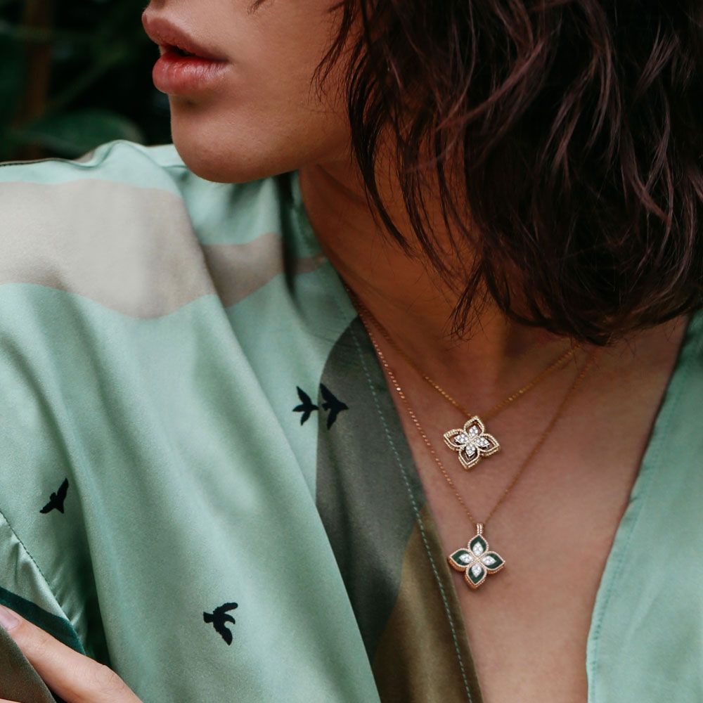 PRINCESS FLOWER PENDANT WITH DIAMONDS AND MALACHITE - Image 2