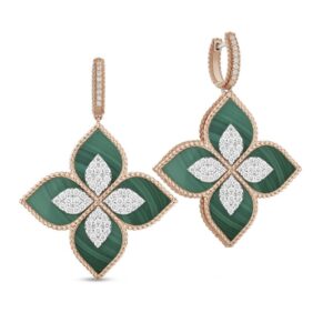 PRINCESS FLOWER EARRINGS WITH DIAMONDS AND MALACHITE