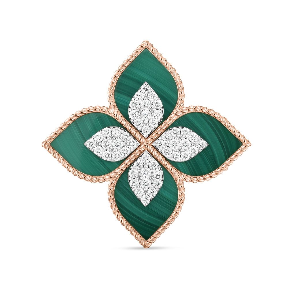 PRINCESS FLOWER RING WITH DIAMONDS AND MALACHITE - Image 3