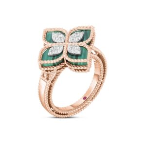 PRINCESS FLOWER RING WITH MALACHITE AND DIAMONDS