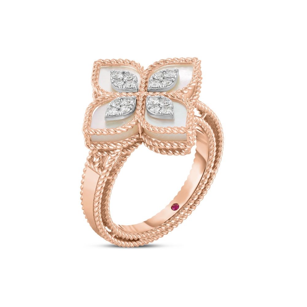 PRINCESS FLOWER RING WITH MOTHER OF PEARL AND DIAMONDS